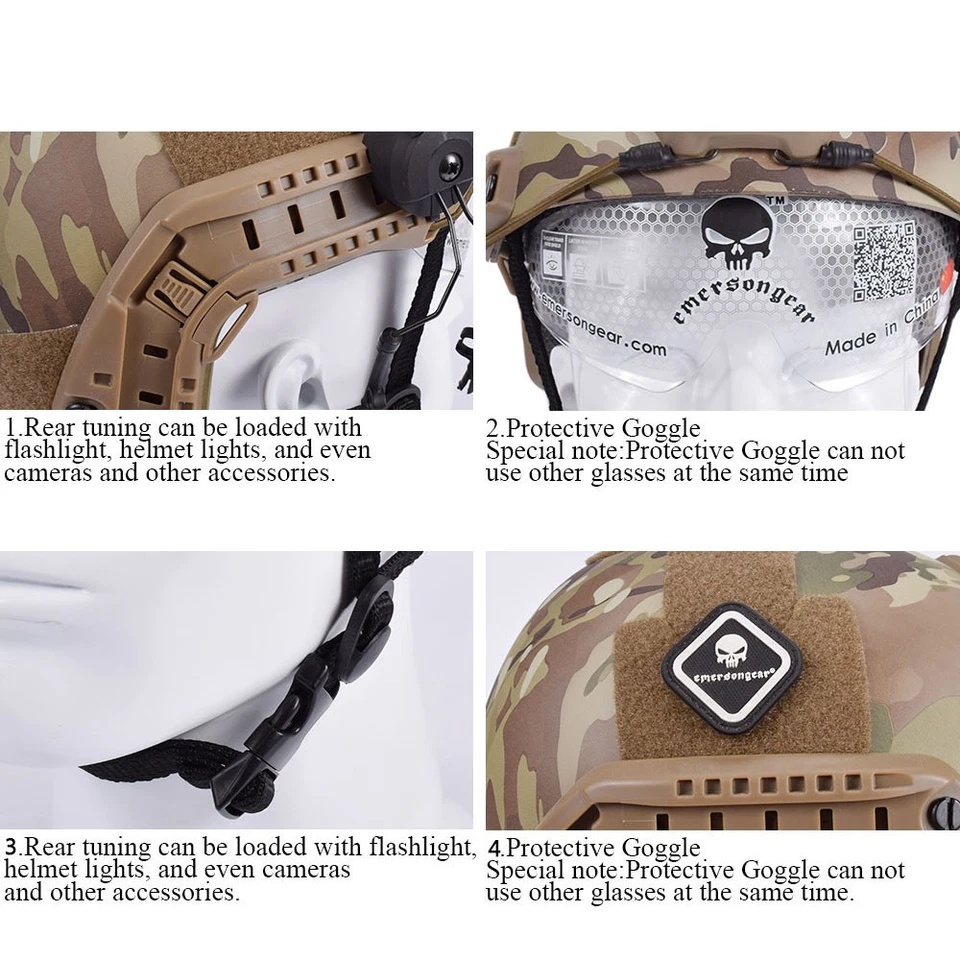 Casco Emerson RÁPIDO MH tipo con gafas protectoras casco táctico de combate Airsoft Foto 4 de 4