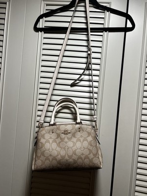 Coach Women's Leather Crossbody Purse Mini Lillie Carryall Cream Beige