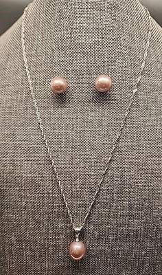 Genusis Lavender FW Pearl Rhodium Plated Silver Earring & Pendant Set SPL680B-18