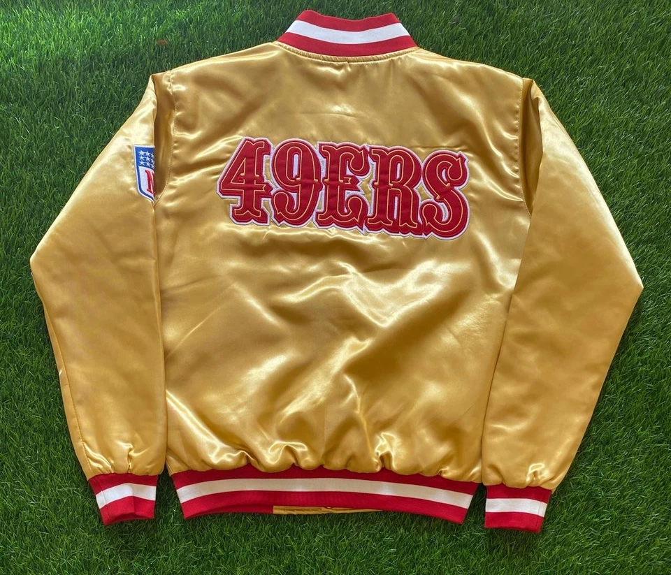 Chaqueta Universitaria SF San Francisco 49ers Vintage Años 80 Satén NFL Estilo Bombardero Grande Foto 4 de 4