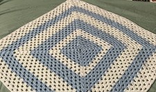 Beautiful NEW Handmade CROCHETED BABY BLANKET-Light Blue White-30x30"