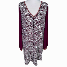 Everly Burgundy Floral Mini Dress L Chiffon Sleeve V Neck Boho Made in USA