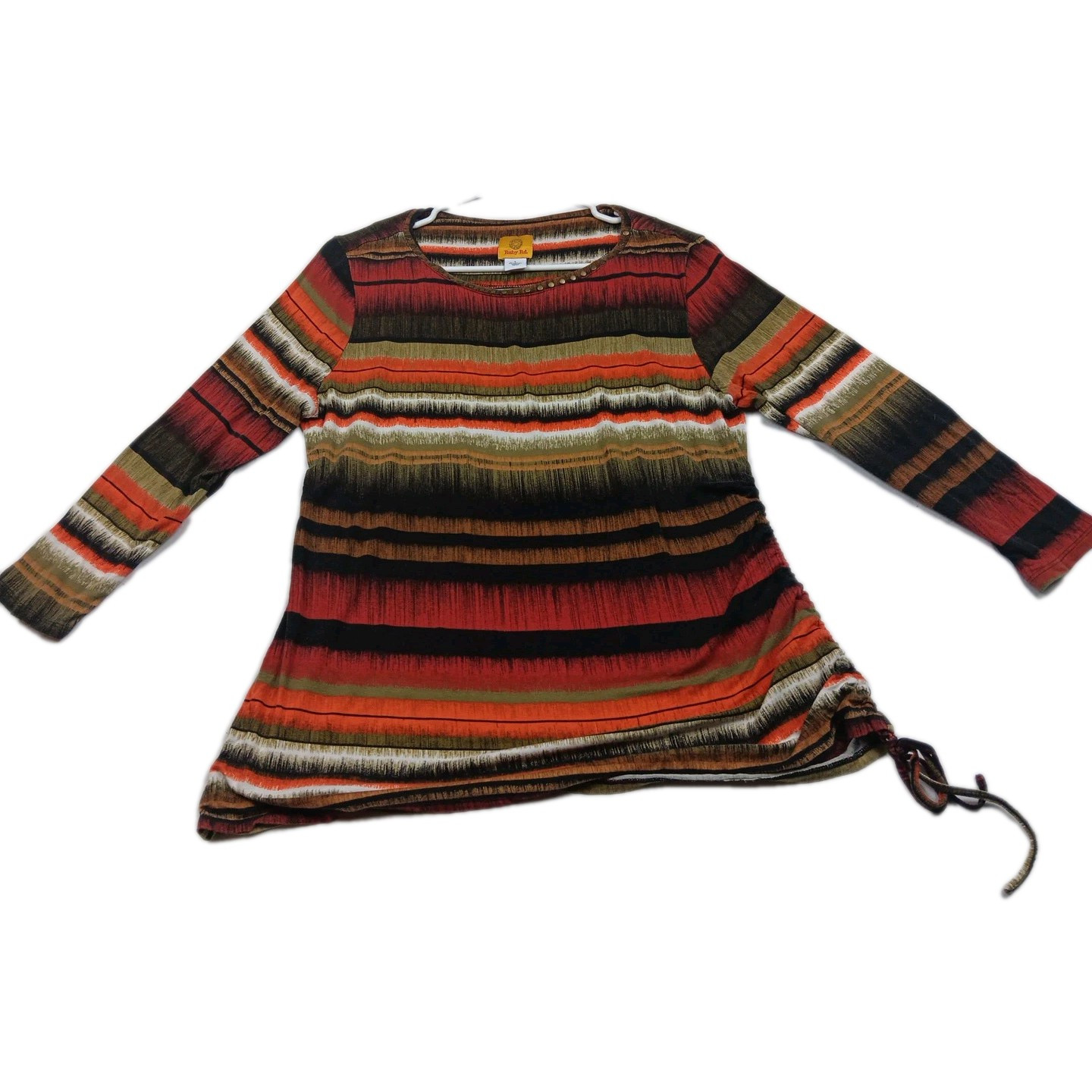 Ruby Rd. women's size L top multicolor stripe round neck 3/4 sleeve ties on side