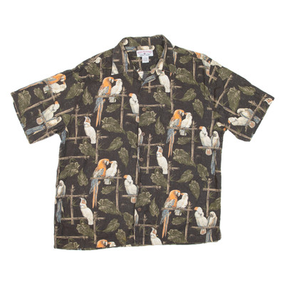 BOCA CLASSICS Herren Hawaiihemd Grün Floral Kurzarm Regular Baumwollmischung L