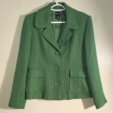 Vtg Rafaella Women's Green Wool Blazer Jacket 12 Cropped Waffle Knit Y2K Classic
