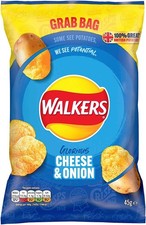 Walkers Grab Cheese Onion Crisps Snacks 32 x 45g Packs Savoury Snack