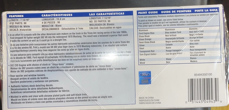 Revell Motor City Muscle 1970 Ford Mustang Boss 302 1/24 Box Open But Parts Seal - Image 4 of 4