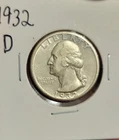 1932-D WASHINGTON QUARTER DENVER MINT AU 25C Silver