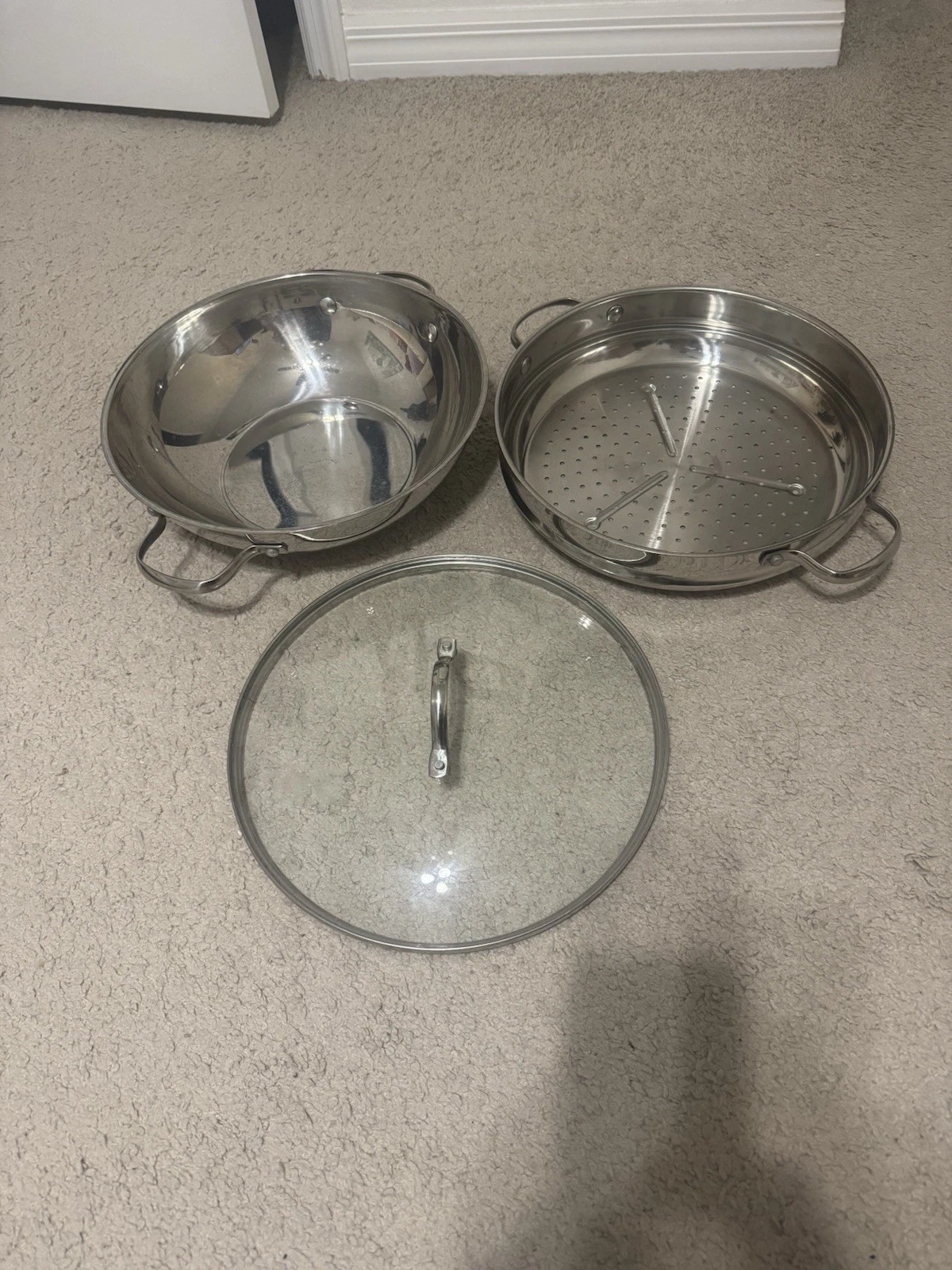 H.T. Traders 13” 3pc Professional Stainless Steel Steam-Wok