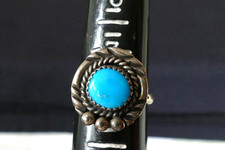 Pretty Unknown Artist Signed Fancy Sterling Silver  Turquoise Ring 7 1/2