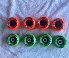 Rainskates Mid-Tsunami Skateboard Wheels 62mm, both sets, Green 95a & Orange 85a