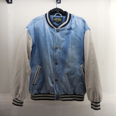 Vintage Cambridge Classics Denim Varsity Bomber Jacket Blue Tan 90s Streetwear