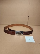 Cowboy Western Cattle Buckle Leather Belt VTG 70's Chambers Belt Co USA Made