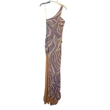 Portia Scarlett Dress Ivory Blue PS24811 One Shoulder Sequin Beaded Gown 0