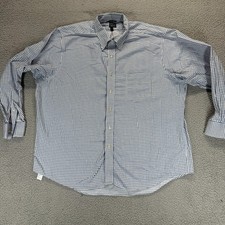Chaps Blue Grid Check Men 18 34/35 Classic Fit Cotton Woven Non Iron Dress Shirt