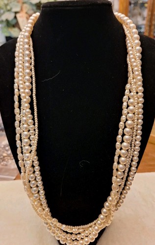 Womens Necklace Pearl Strands Different Shapes Hook Clasp 14" - Picture 9 of 9