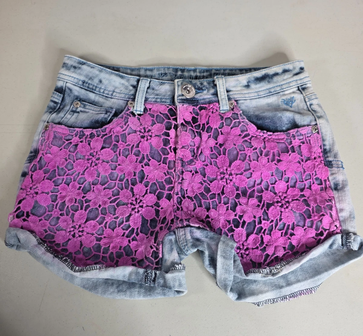 Short En Jean Rose Justice - Taille 10R, Déchiré, Revers, 100% Coton (occasion)