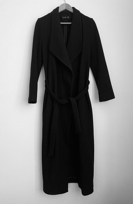 Hallhuber Wool Mantel Coat Long Belted Black Coat Size 34