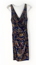 Lauren Ralph Lauren Paisley Dress Size 8 Faux Wrap Cowl Print Ruched