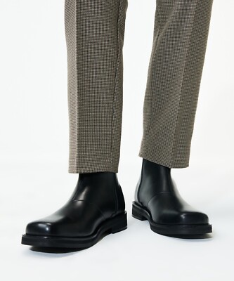 【SCENERITY】Square Chelsea boots Firenze Atelier Men's Black Leather Square Toe Ankle Zip-Up