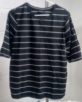 Who What Wear Shirt T-shirt 3/4 Sleeve Black/White Striped Plus Size  1X  3X  4X
