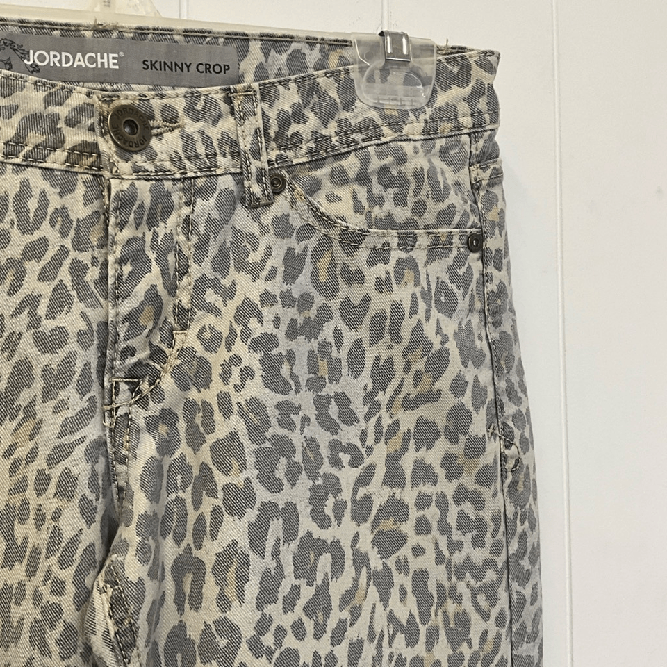 Jordache Womens 4 Skinny Crop Pants Tan Black Leopard Print Pockets