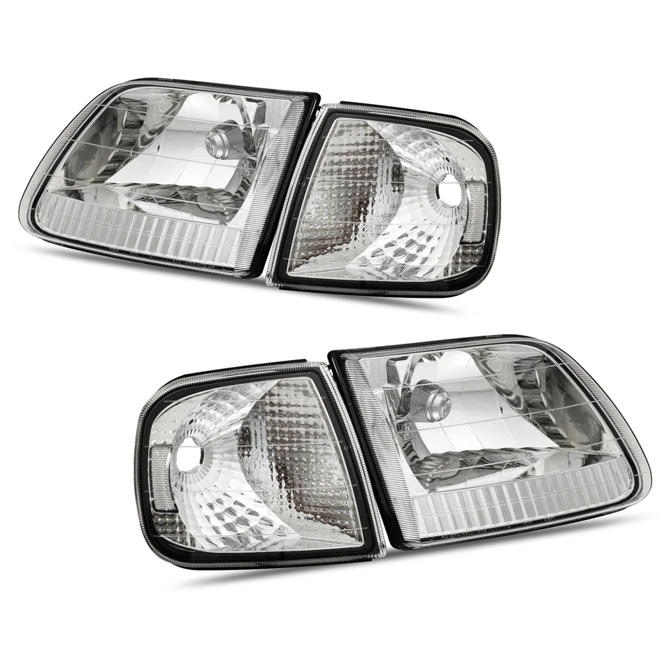 Par de faros cromados con esquina transparente para Ford F150/97-02 Expedition 1997-2003 Foto 2 de 4