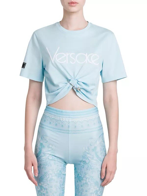 VERSACE Logo T-shirt Pale Blue+bianco Oversized Pin 38 NWT $770 | eBay