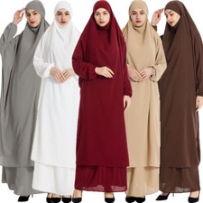 2pcs Muslim Islamic Modest Burqa Overhead Khimar Hijab Prayer Skirt Sets Kaftan