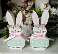 2 X Osterhase Osterdeko 10Cm Rosa TüRkis Weiß Hasen Figur Holz Paar Ostern Hase