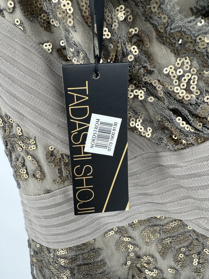 NEW Tadashi Shoji Women 2 Sequin Lace Sheath Dress Champagne Cocktail Sleeveless - Image 3 of 4