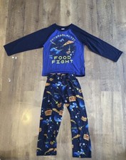 Childrens Place Boys Pajama Set Size 5/6 Blue Outer Space Food Fight Shirt Pants