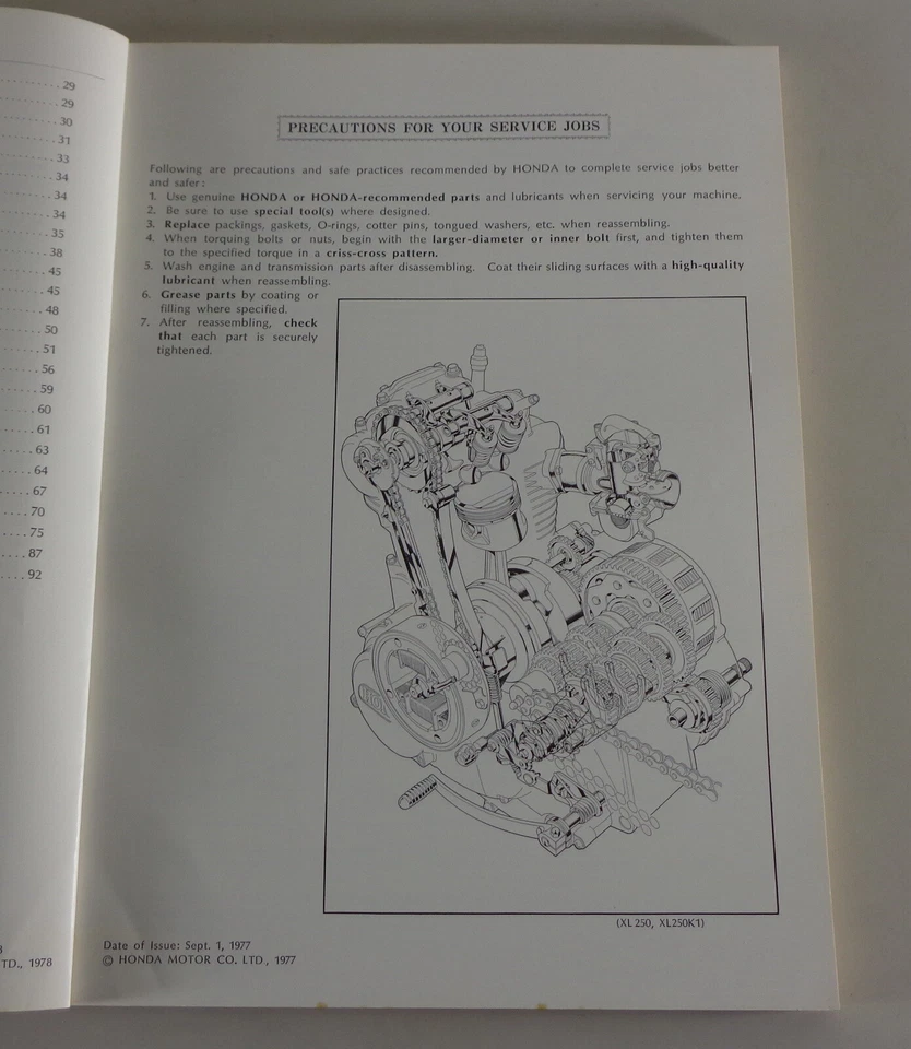 Manual De Taller / Manual De Tienda Honda XL 250 / XL 350 Año 1973 - Imagen 3 de 4
