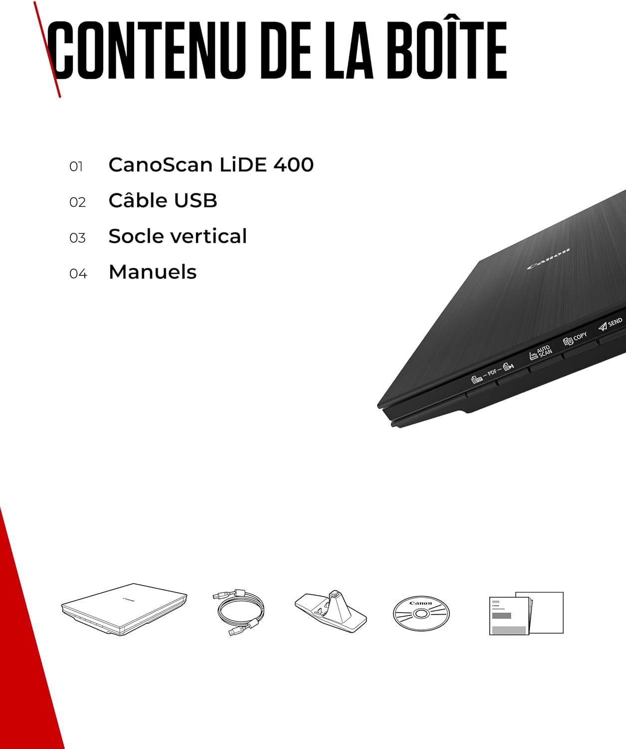 Canon LiDE 400 scanner noir élégant pour ranger le bureau à la maison et numériser les photos