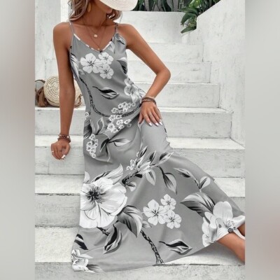 chinese dress ladies EMERY ROSE Women's Round Neck Long Summer Leopard Print Patchwork Long   WestLine Apparel