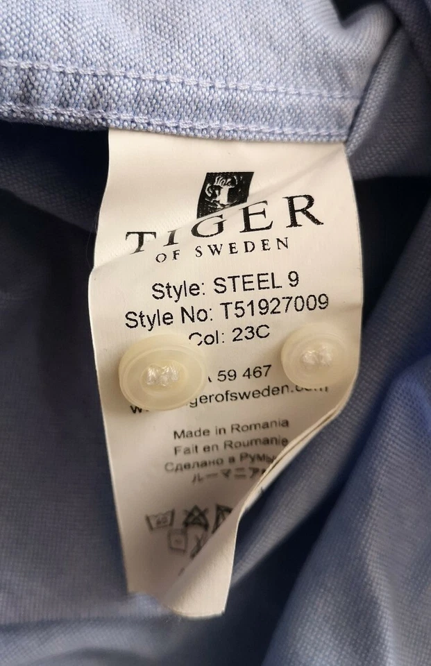 Tiger of Sweden Men's Slim Fit Steel Blue Shirt Size 41 Good Used Condition - Image 4 of 4