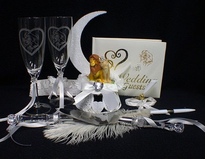 Lion King Disney Wedding Cake Topper Lot Glasses Server Guest Book Garter Pen To Ebay
