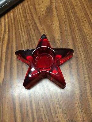 Vintage Heavy Ruby Red Star Shaped Tea Light Candle Holder 