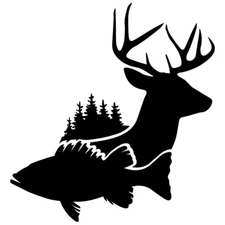 Fish Deer Whitetail Graphic Black Vinyl Decal Car Truck Windows Laptop Tablet