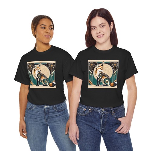 Unisex Adult T Shirt Art Deco Stylized Fox Elegantly Geometric Graphic Tee - Foto 11 di 25