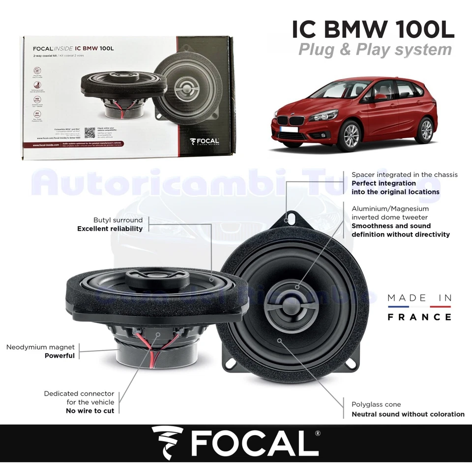 Haut-Parleur Auto Focal ICBMW100L IC BMW 100 L 2 Voies 4" pour BMW Mini