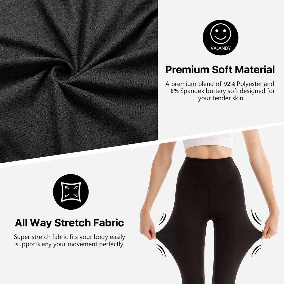 Legging 3/4 Femme Taille Haute – Yoga & Running | Confort Coton Élastique Coupe Droit Noir - 3