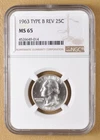 1963 P Washington Quarter 'Type B Reverse' NGC MS65