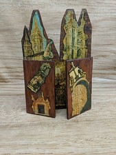15" Tall Vtg 1970'sVatican Catholic Wooden Decoupage Trifold Home Made