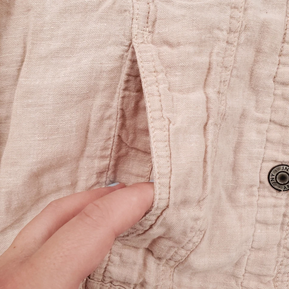 Jones New York Jacket Womens Medium Beige Long Sleeve Button Front Linen Trucker - Image 3 of 4