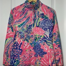 Lilly Pulitzer Cotton Colorful Floral Abstract Print Skipper Popover Sweatshirt