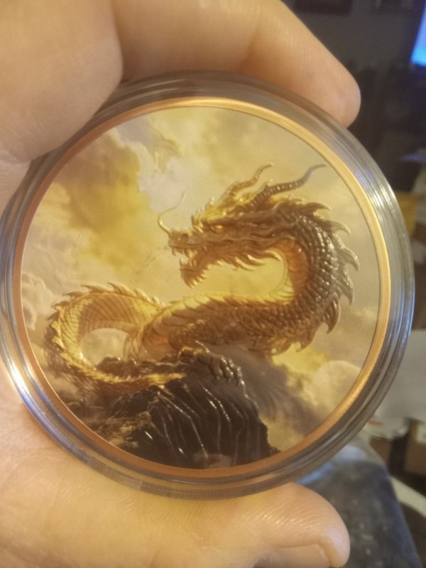 STUNNING 5 Ounce Golden Dragon High Relief 0.999 Copper Round In Capsule
