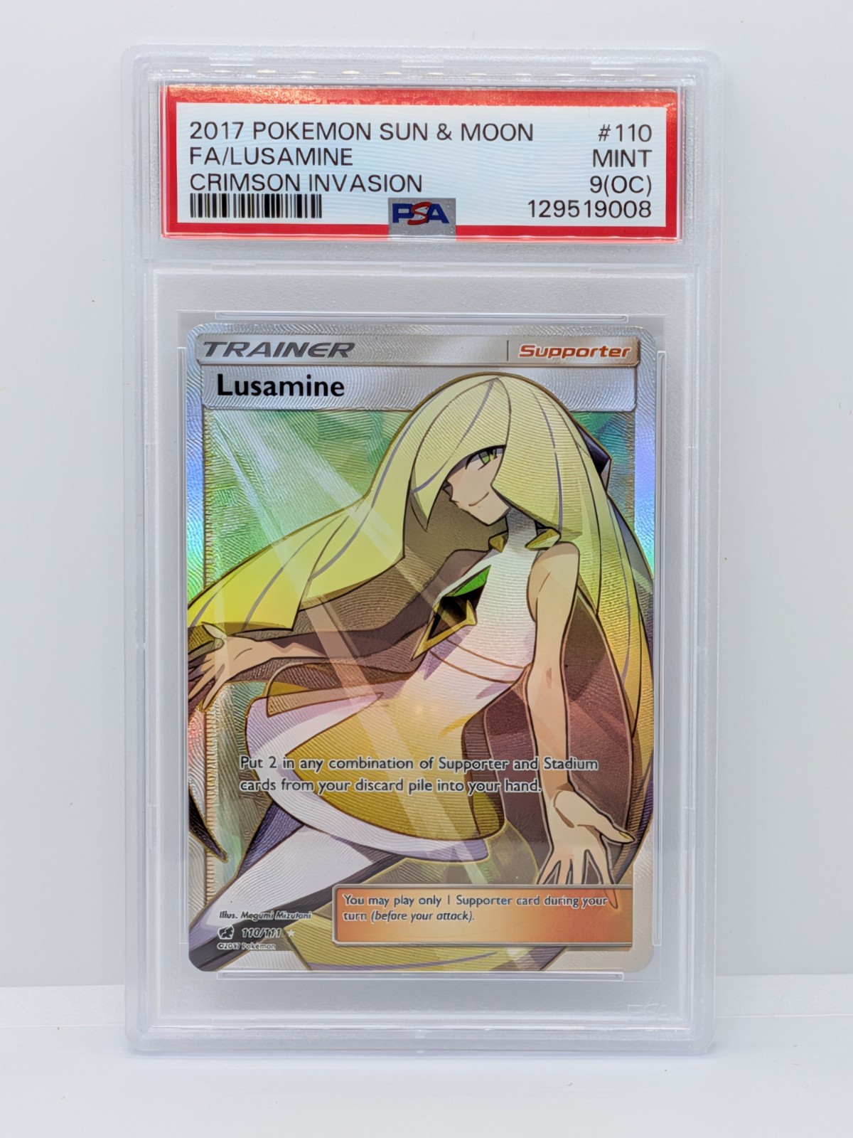 Pokemon TCG Lusamine Full Art Holo SM Crimson Invasion 110/111 PSA 9 2017