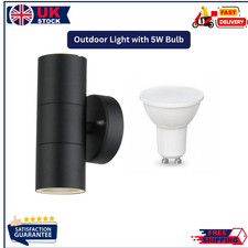 Black Outdoor Up Down Wall Light IP65 Stainless Steel + 2 GU10 LED Bulbs