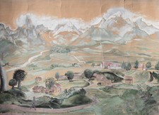 Neue Sachlichkeit Gustav Schaffer Berglandschaft Wanderer signiert Gouache 1932